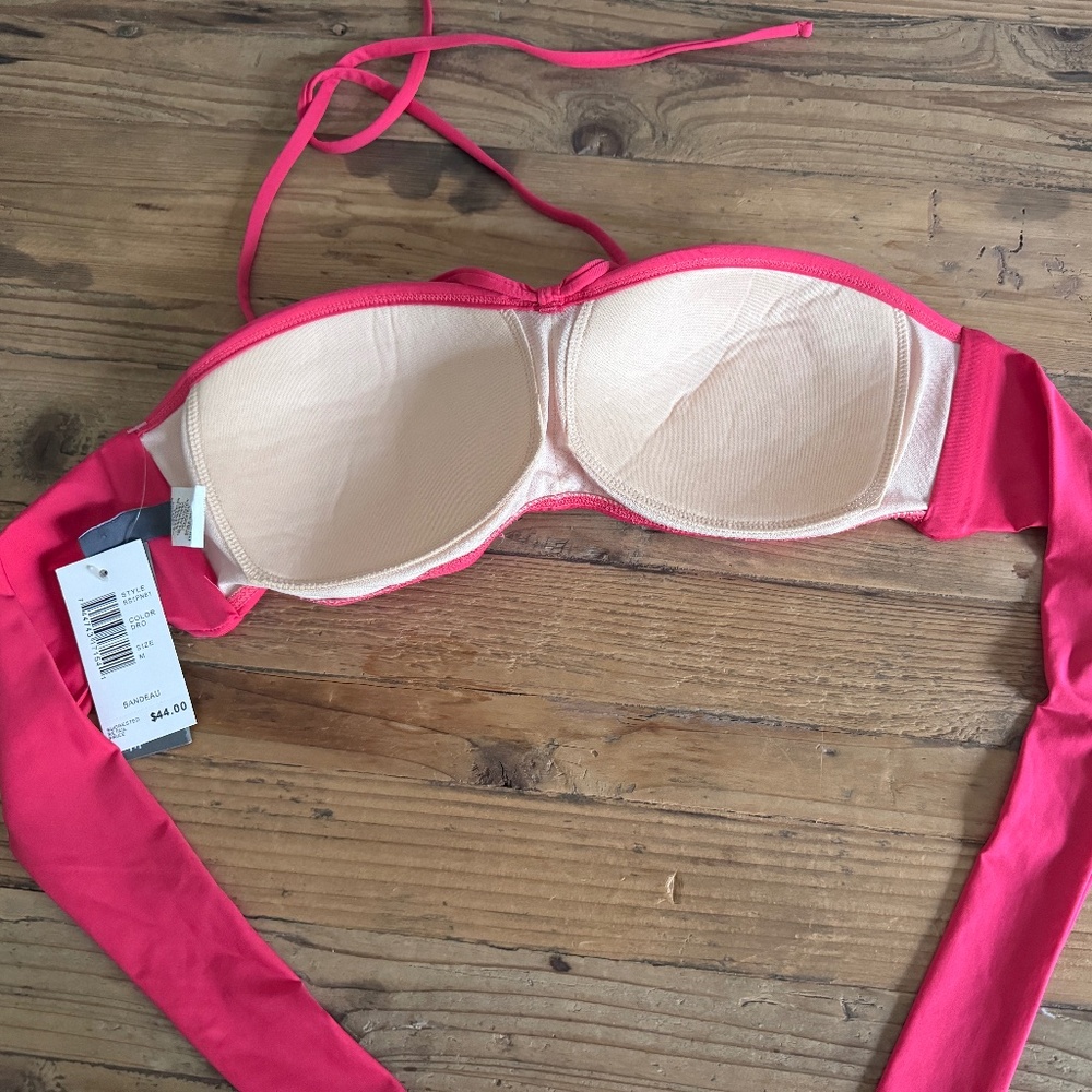 NWT Kenneth Cole Swimsuit Top Pink Ruffle Tie Neck Size Med - Picture 4 of 11